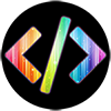 KWWCoding Logo - A black circle with a rainbow coloured code icon in it